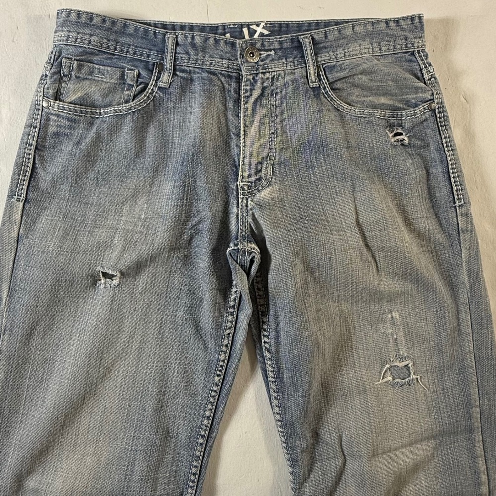 Helix Loose‎ Straight Jeans Mens 34x34 Light Wash Distressed Contrast Stitch Y2K